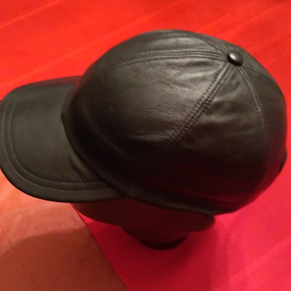 Black Leather Baseball Cap, #41 - Picture 2 of 9